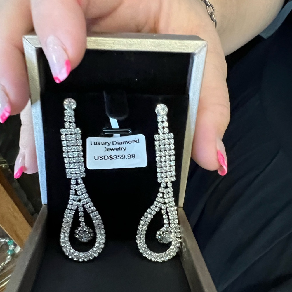 Costume Jewelry Diamond Silver Earrings with posts box included new with tags